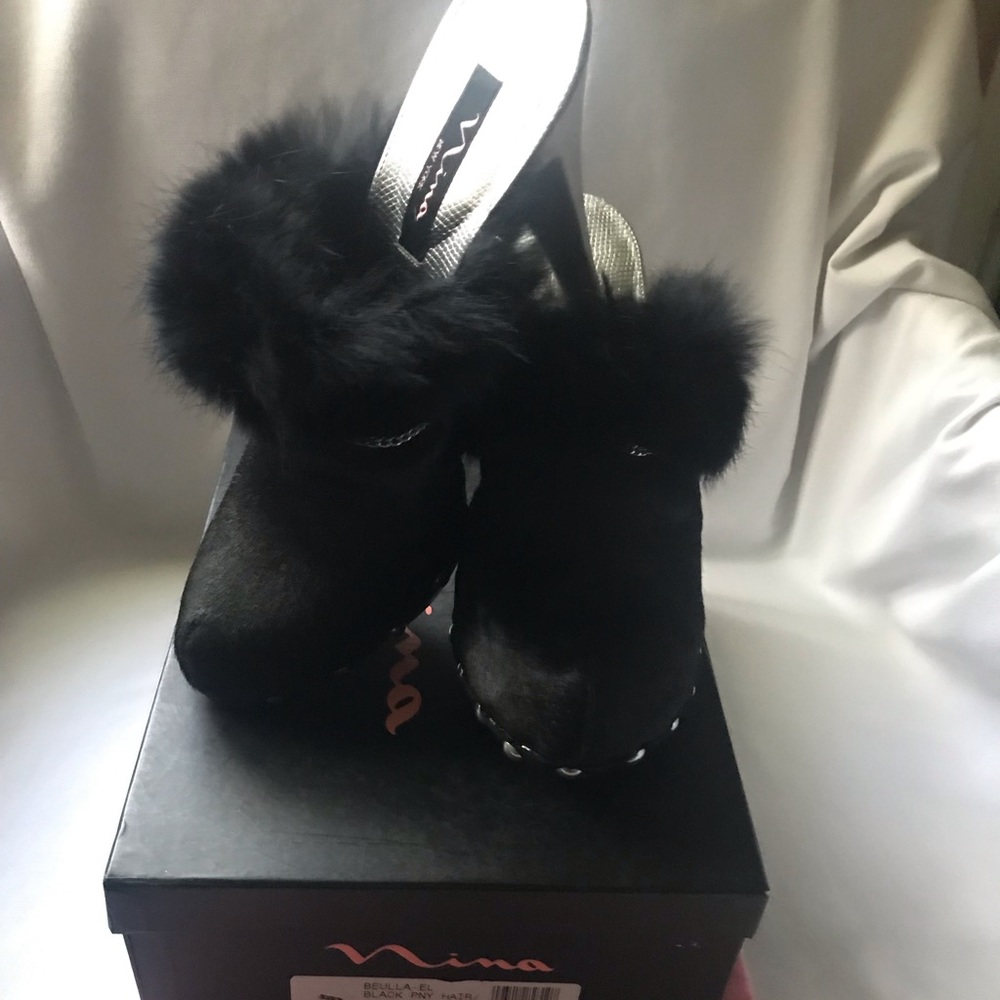 Nina real fur and leather mules. Never worn.
